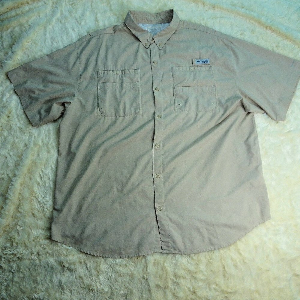 Columbia PFG Omni Shade BUp Tan Fishing Shirt 2XL